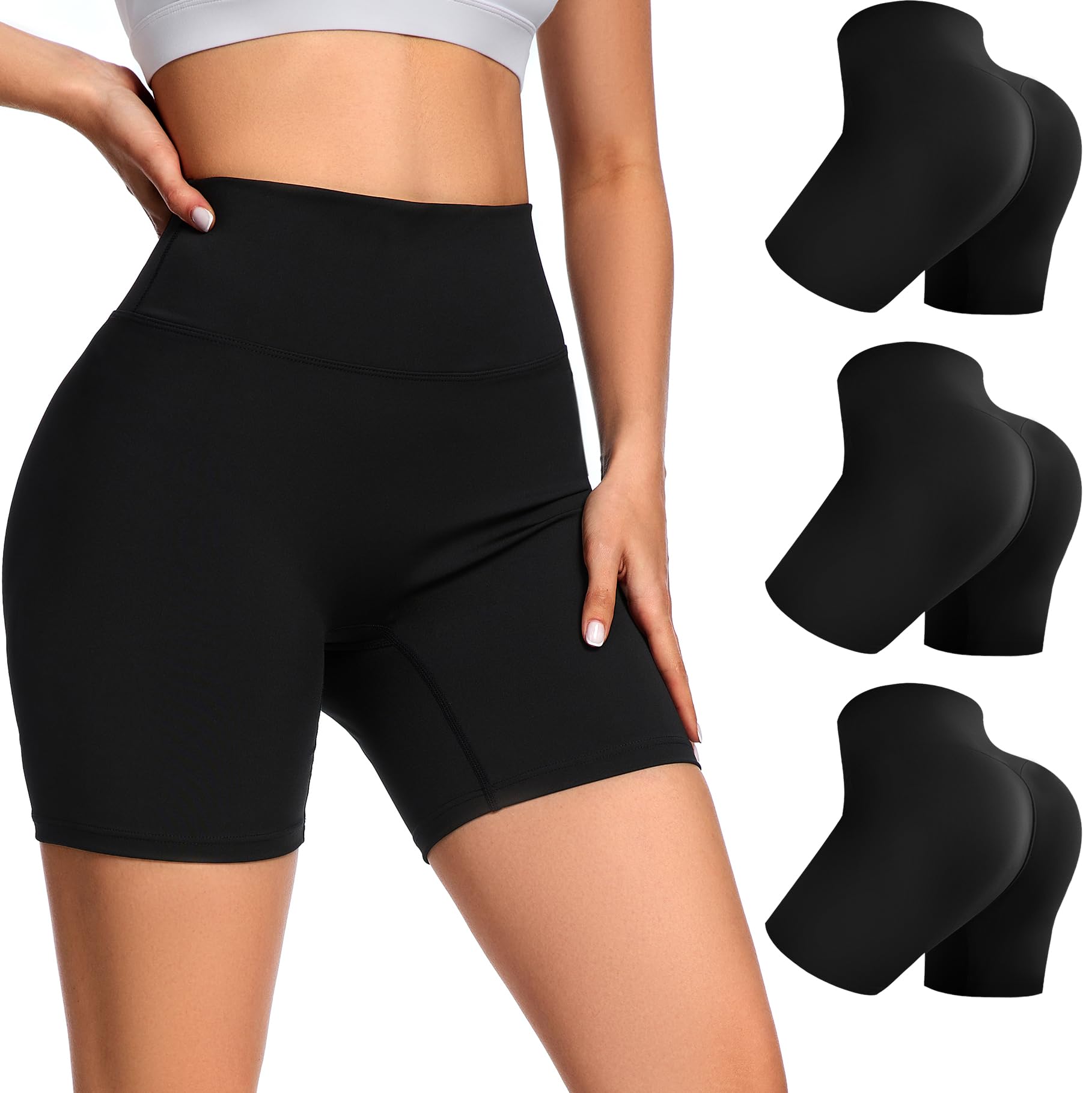 iaoja 3 Pack Womens High Waist No Front Seam Scrunch Butt Biker Shorts 5 Inches V-Back Booty Plus Size Gym Workout Shorts