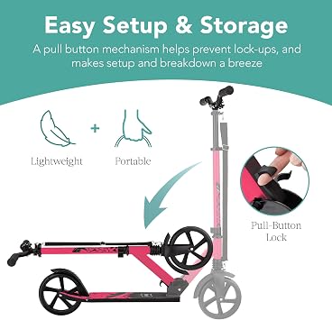 Best Choice Products Kick Scooter for Kids Ages 8+ Teens & Adults, Foldable Large Wheel Scooter with Suspension, Adjustable Handlebars, ABEC-9 Bearings, Lightweight Scooter for Boys & Girls - Pink