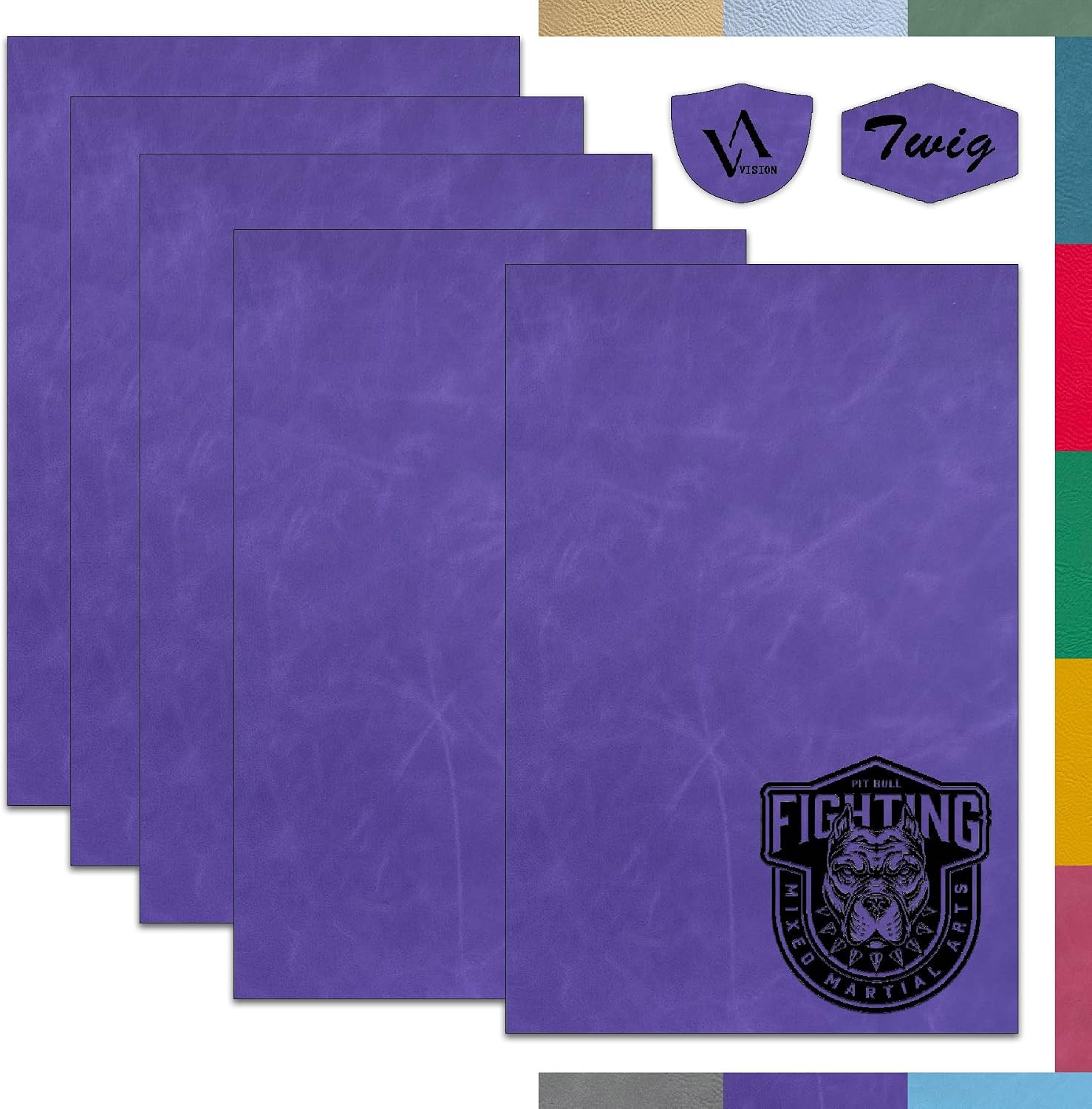 Lavender/Black Laserable Leatherette SheetLaser Engraving Blanks Purple Faux Leather Hat Patches Heat Press Iron-on with Heat-Activated Adhesive Backing for Beanie Crafts Material Supplies,1.8mm,5-Pcs