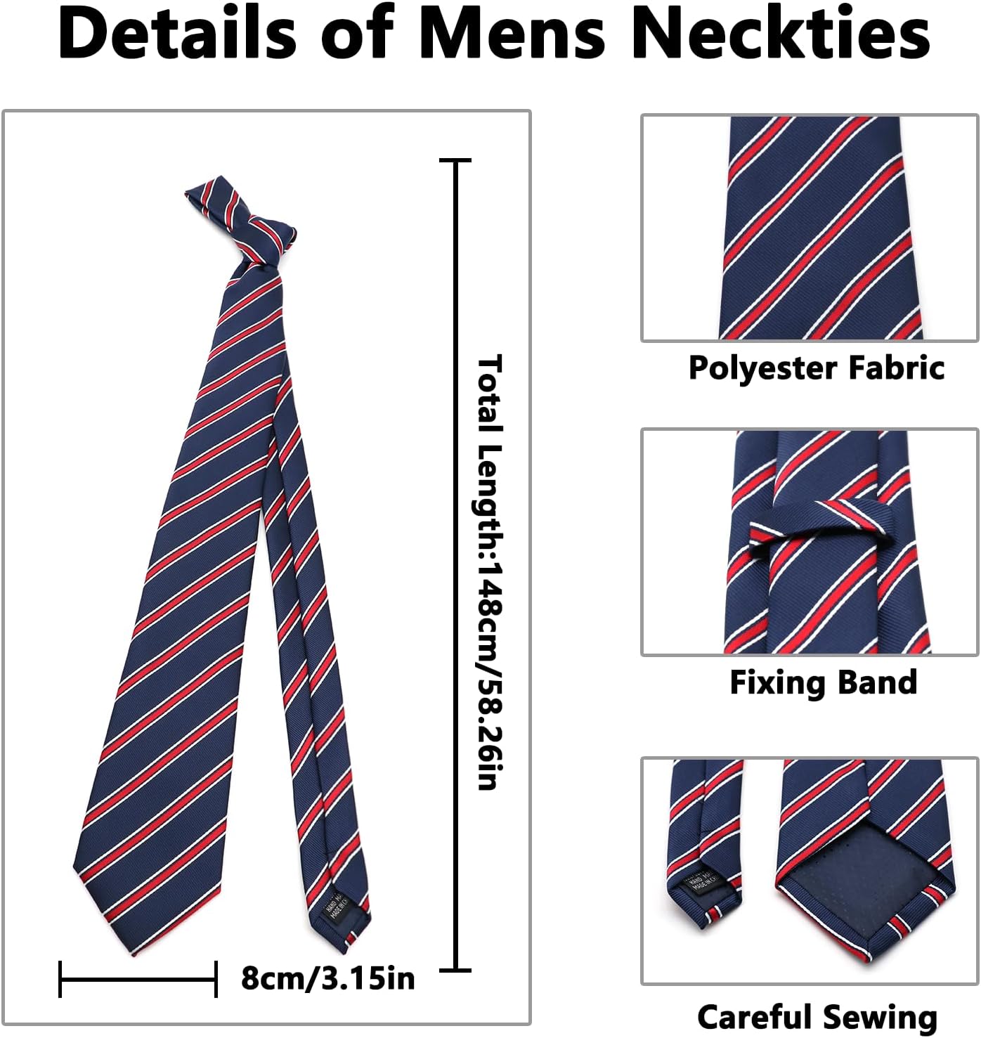 Striped Neck Ties for Men, 3.15" Plaid Mens Tie Classic Neckties for Business Graduation Party Wedding