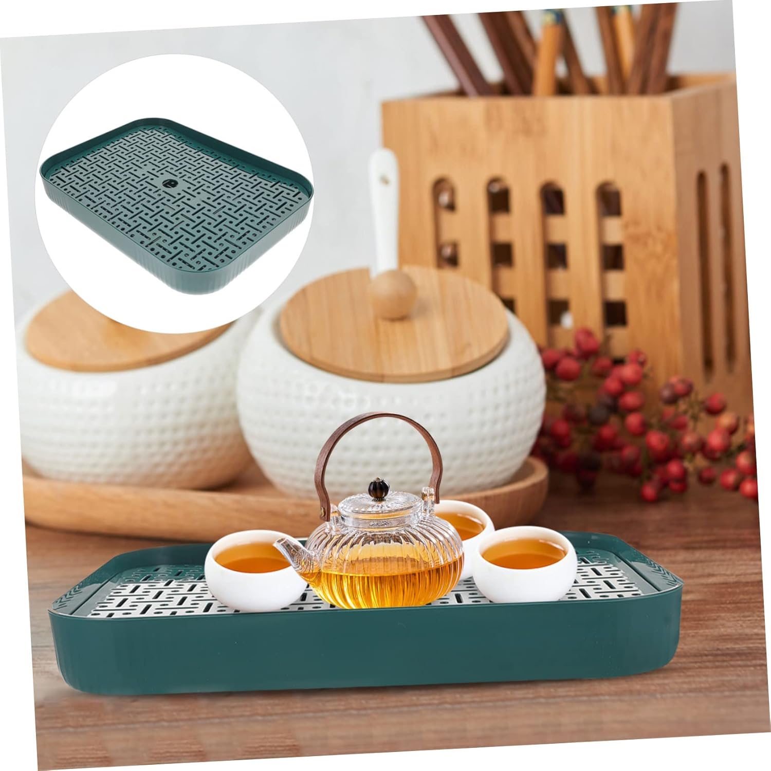 Hemoton Double-Layer Draining Tray for Fruits and Vegetables Detachable Kitchen Serving Tray Easy Cleaning Design Multi-Function Dish Drying Plate for Home Use