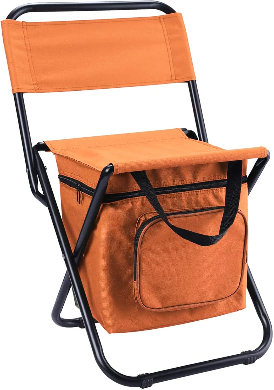 LEADALLWAY Fishing Chair with Cooler Bag Compact Fishing Stool Foldable Camping Chair Orange