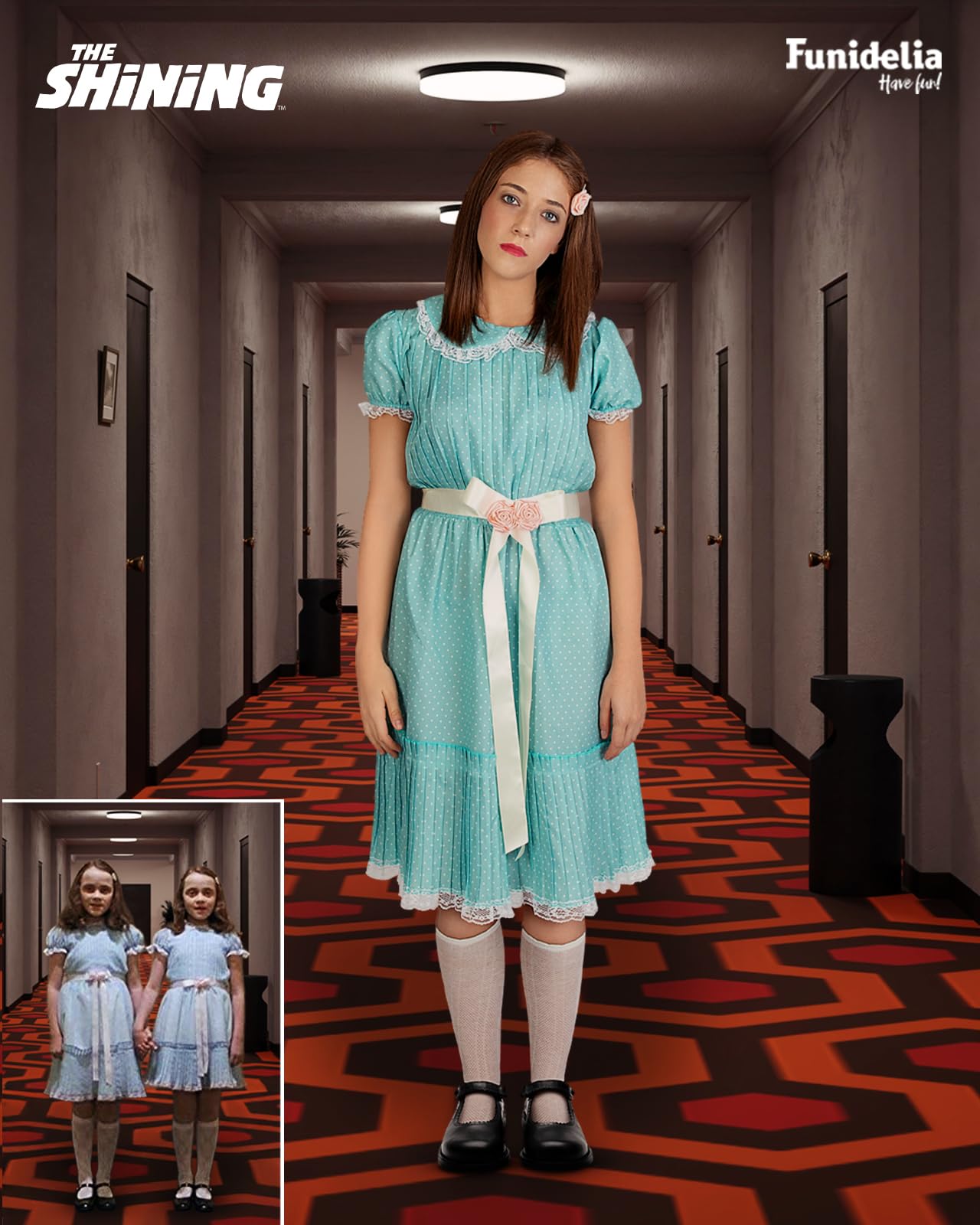 Funidelia Offizielles The Shining-Kostüm für Damen, Inklusive Kleid, Socken, Haarschmuck - Verkleidung für Erwachsene für Partys, Karneval und Halloween