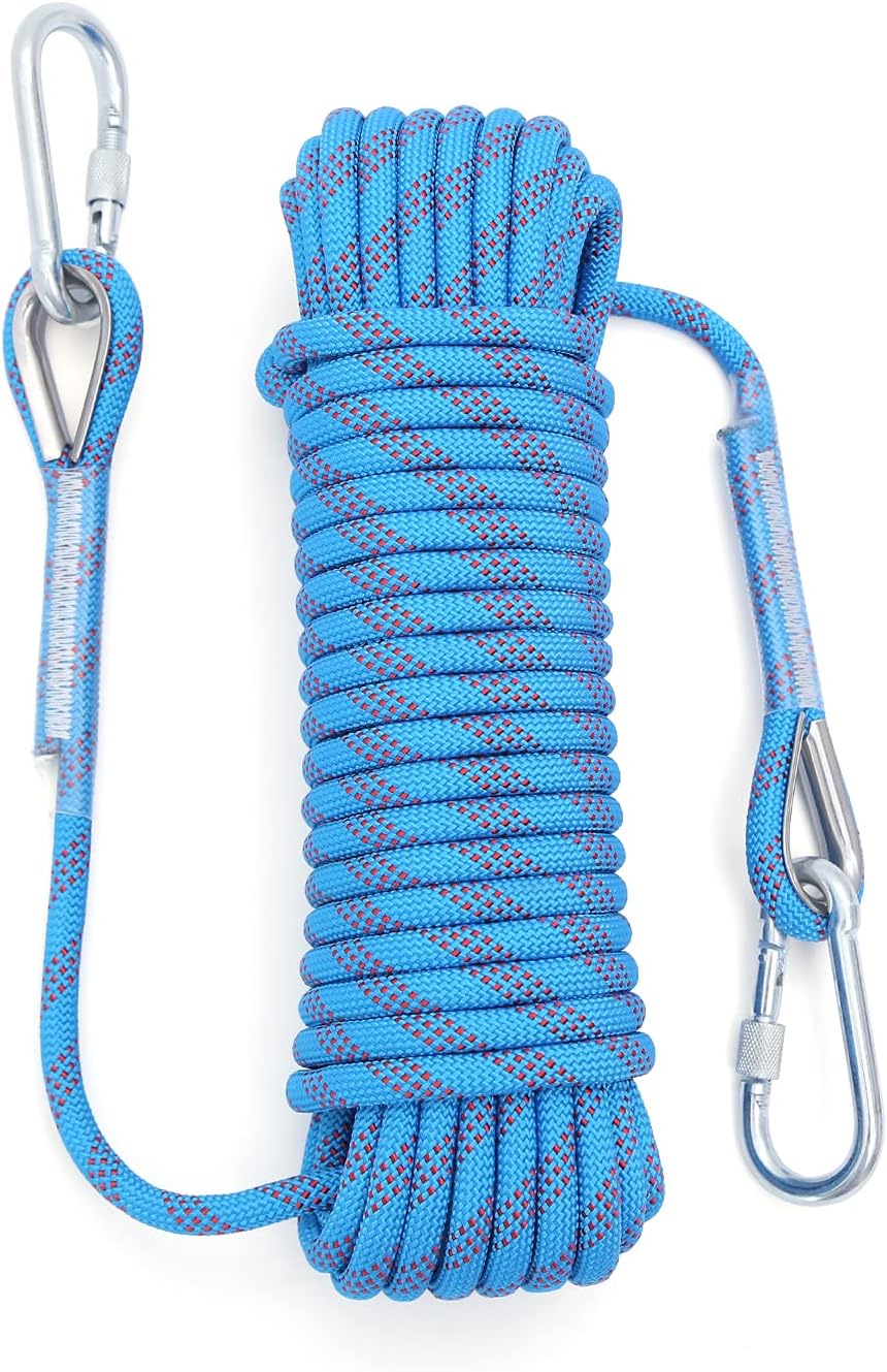 Outdoor Climbing Rope 12MM Diameter 10M(32ft) 20M(64ft) Static Rock Climbing Rope Tree Climbing Rappelling Rope Escape Nylon Rope Ice Climbing Equipment Fire Rescue Parachute Rope with 2 Steel Hooks : Sports & Outdoors