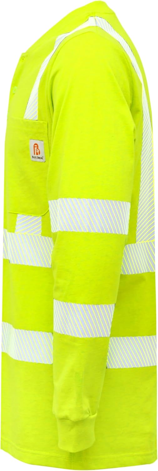 BOCOMAL FR Shirts Hi-Vis High Visibility Reflective Flame Resistant/Fire Retardant Shirt 7oz Men's Safety Shirts - Image 2