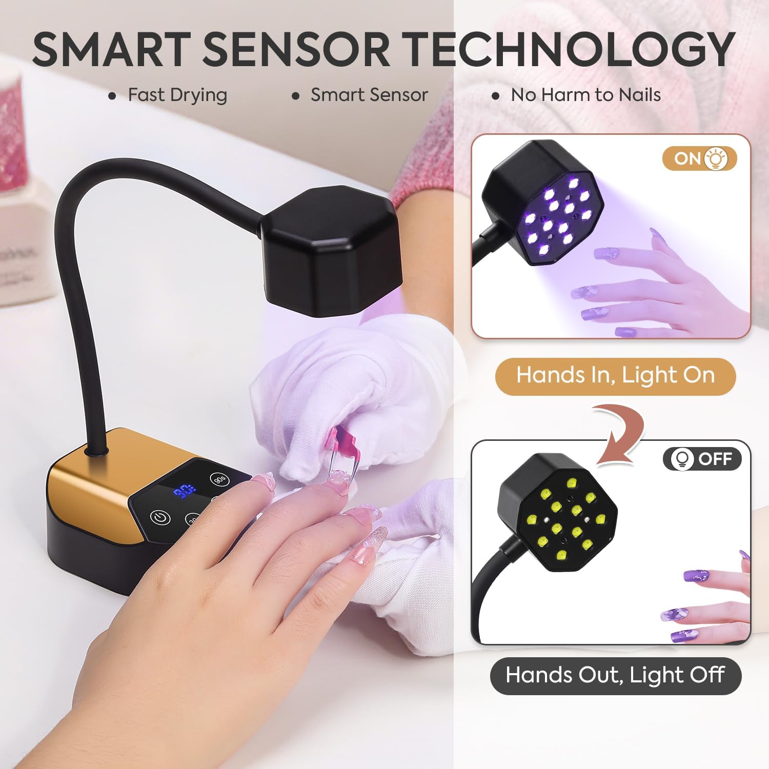 UV Nail Lamp: 36W Mini UV Light for Gel Nails Polish 50mW/cm² Rechargeable LED Nail Light Goosenecks Nail Dryer with 12 LEDs, 4 Timers & Auto Sensor, Fast Curing Gel X Nail Lamp for Home DIY Manicure