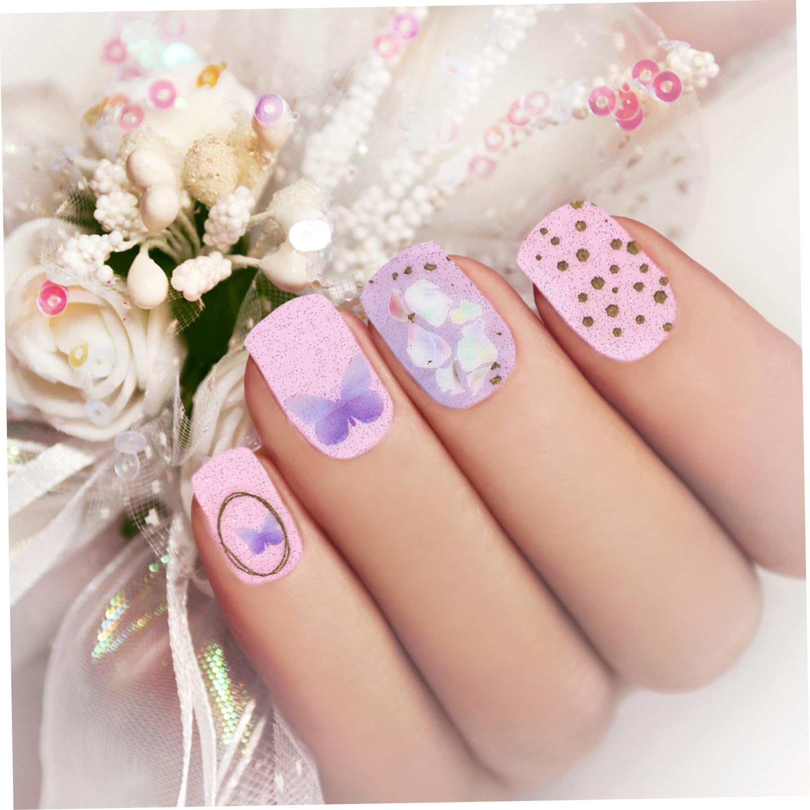 5 Set Adesivi per Unghie Film Nail Stickers Impermeabili con Design Unico per Manicure Creativa Confezione per Decorazioni Festive
