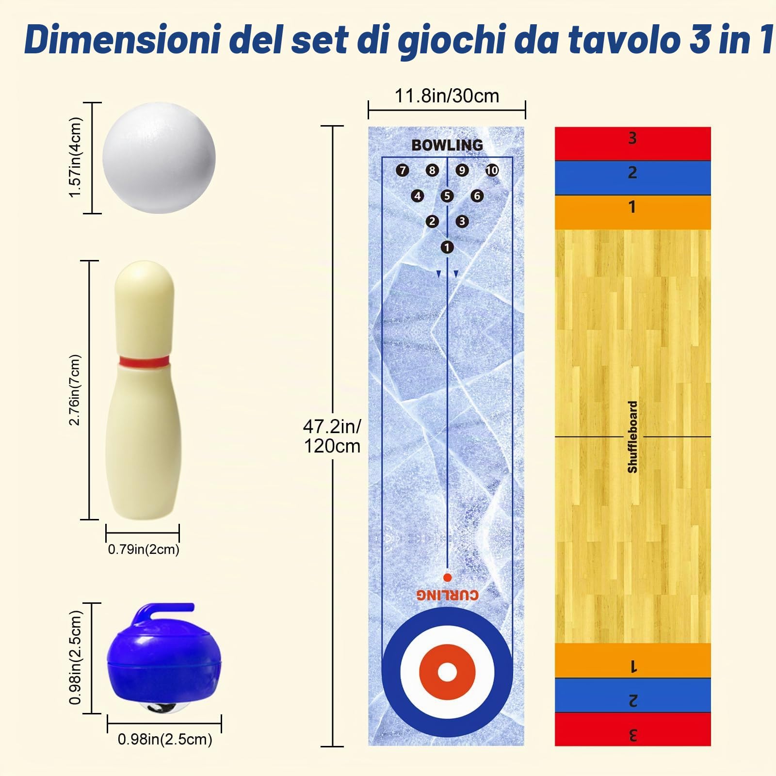 3 in 1 Shuffleboard Bowling Curling Game, Portable Shuffleboard Bowling Curling Game, Shuffleboard Table Top Games,Mini Bowling Shuffleboard Place Mat