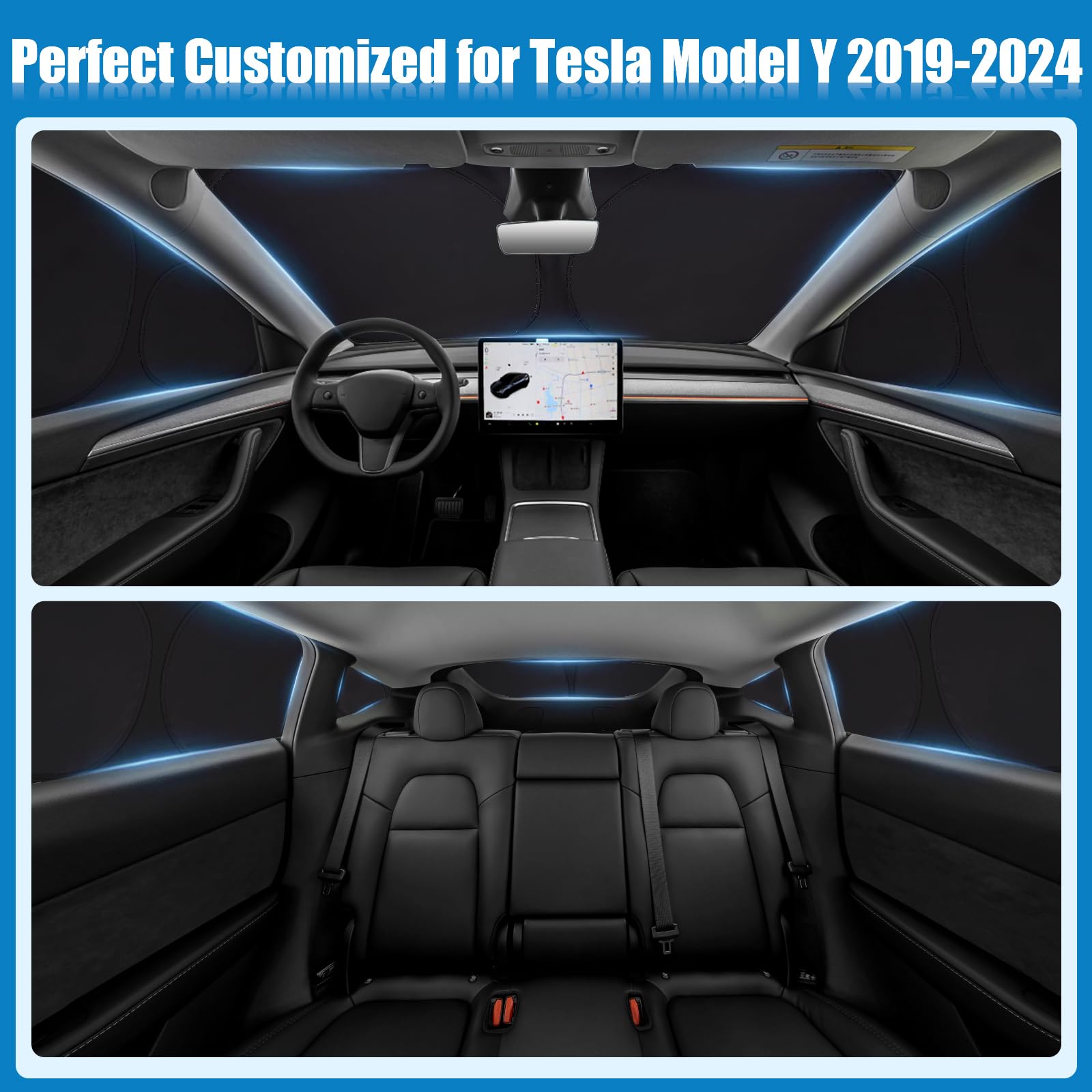 Auto Sonnenschutz Frontscheibe Seitenscheibe für Tesla Model Y 2019-2024, Windschutzscheibe Heckscheibe Sonnenschutz Fenster Verdunkelung Sichtschutz Vorhang Hitzeschutz Camping