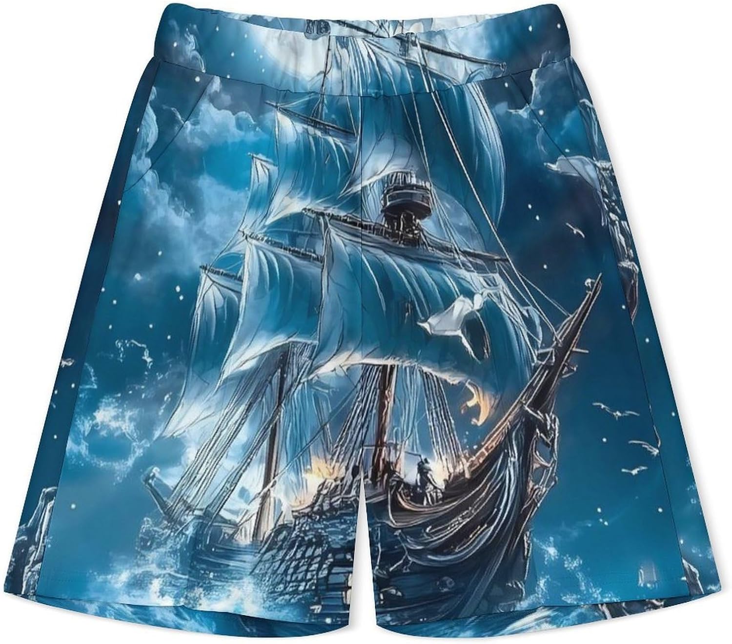 Piratees Ship Moon Ocean Mens Polo Shirts Track Suits 2 Piece Short Sleeve Sweatsuit 1/4 Zip Golf Loungewear for Sports