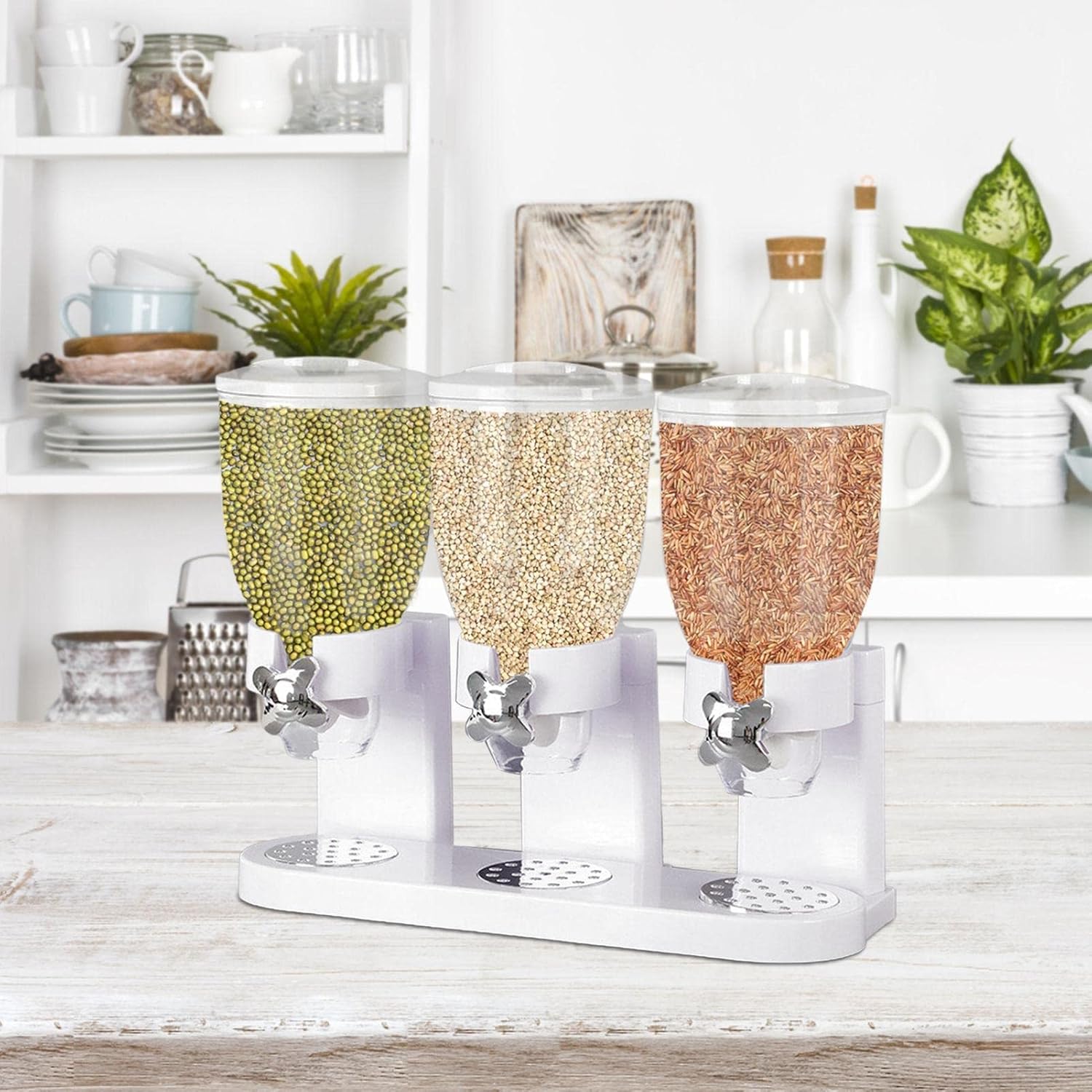 Triple Food Dispenser, Triple Dry Food Dispensers Cereal Dispenser, Dry Food Dispenser Wall Mounted Cereal Dispenser, Food Dispenser For Candy Nut Grain Granola Snack 17.3X6.2X13.7in