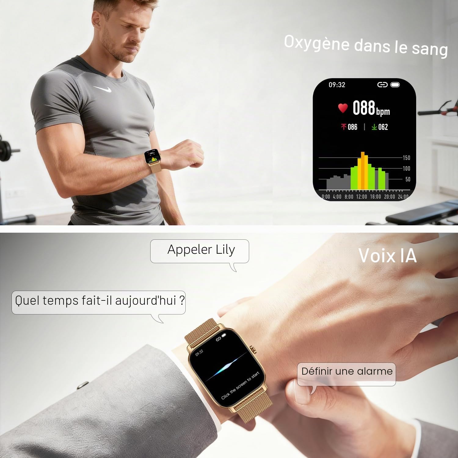 Montre Connectée Femme Homme Smartwatch: Etanche Fitness Smart Watch avec Appel Bluetooth Fréquence Cardiaque Spo2 Sommeil Moniteur 120+ Modes Sportifs Podomètre Montre Intelligente pour Android iOS