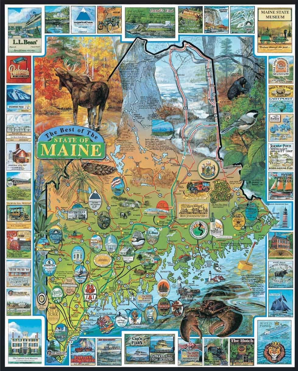 White Mountain 1000 Piece Jigsaw Puzzle State Landmarks Map Puzzles with Large Pieces Gift for Adults and Family 24"x30" - Best Of Maine