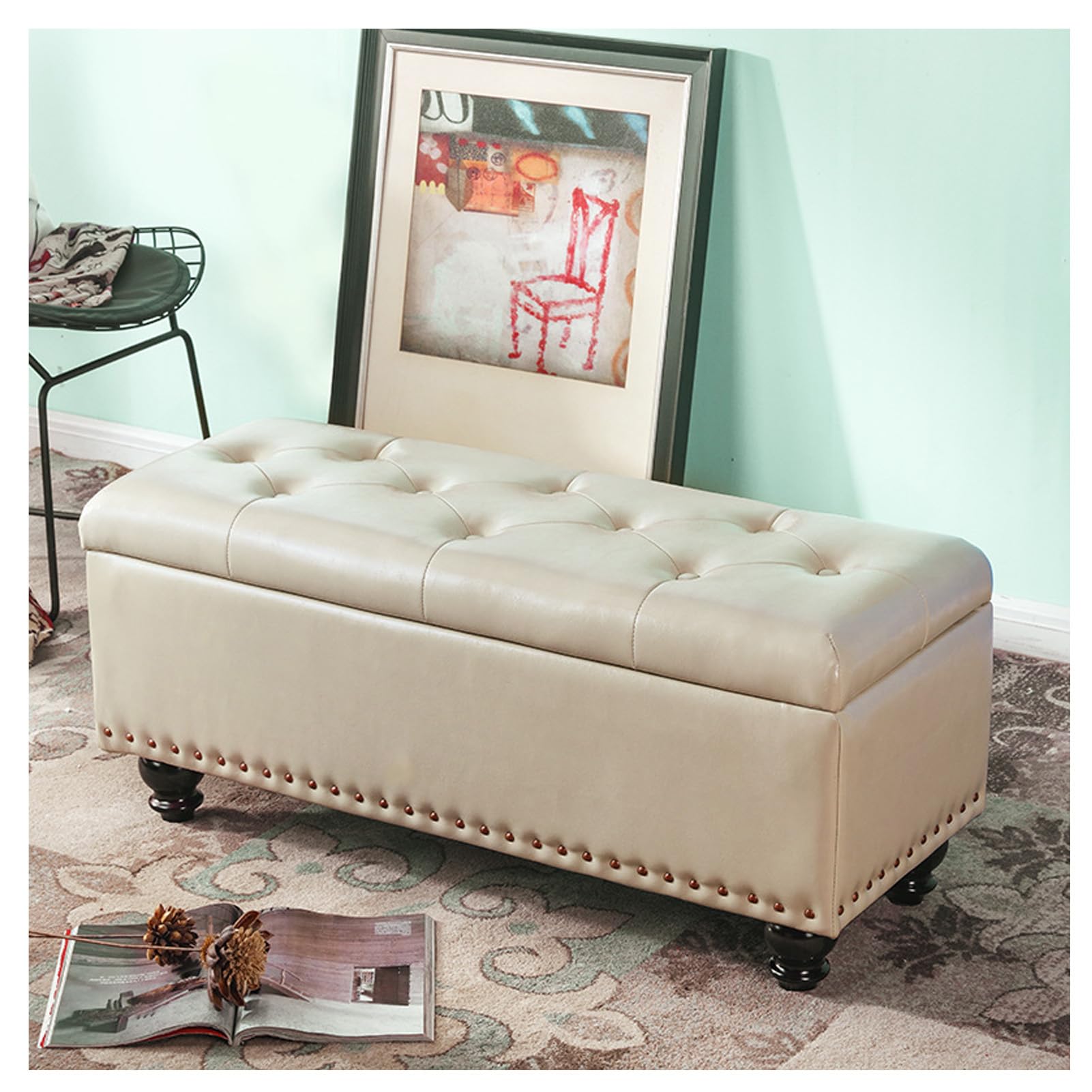 Banc de rangement rembourré assise confortable grand volume 79 cm coffre de lit élégant