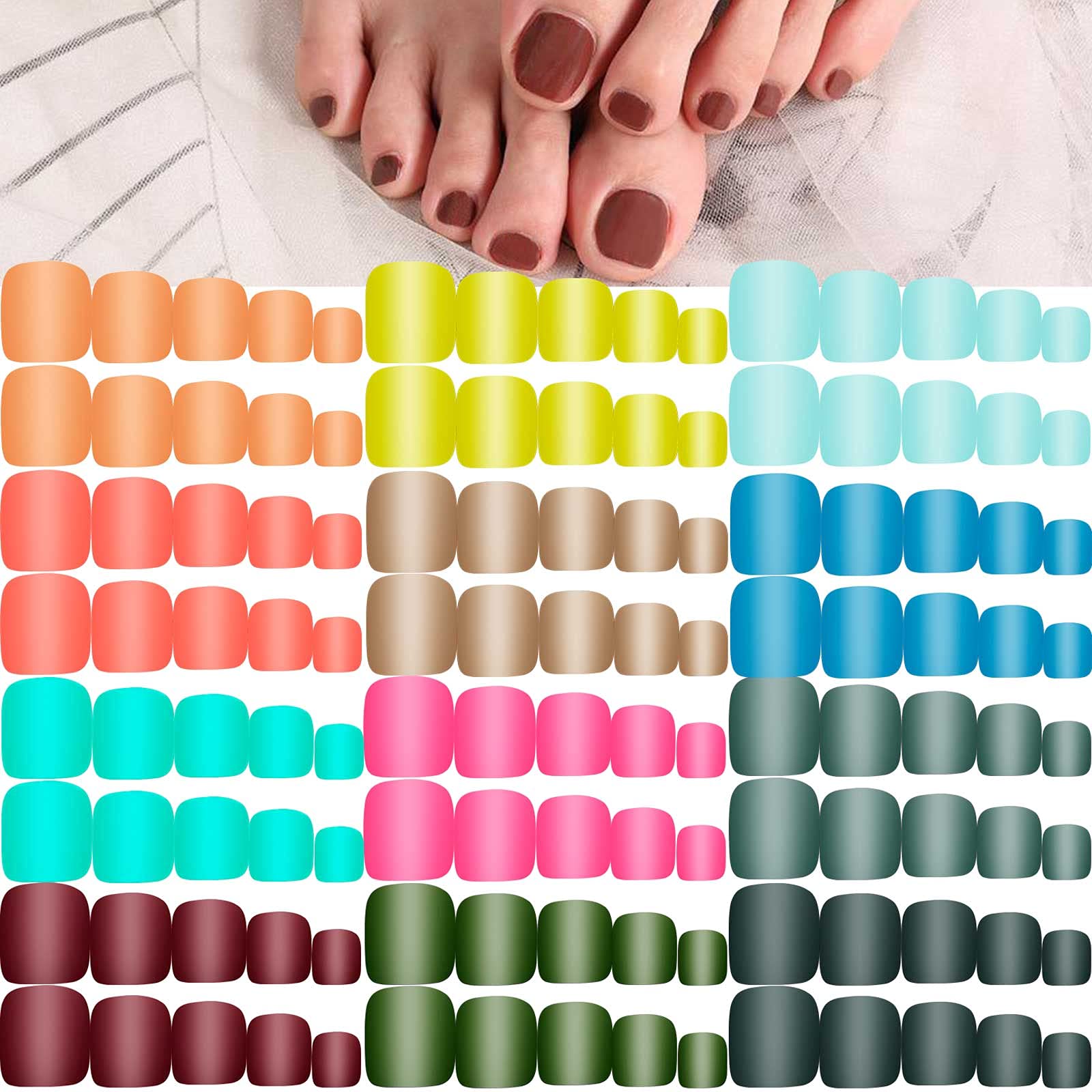 288 Pieces 12 Sets Matte Short False Toe Nails Short Square Artificial Nail Tips Press on Matte Toe Nails Solid Color Full Cover Square Fake Nails for Nail Art DIY Manicure (Flower Cloud Pattern)