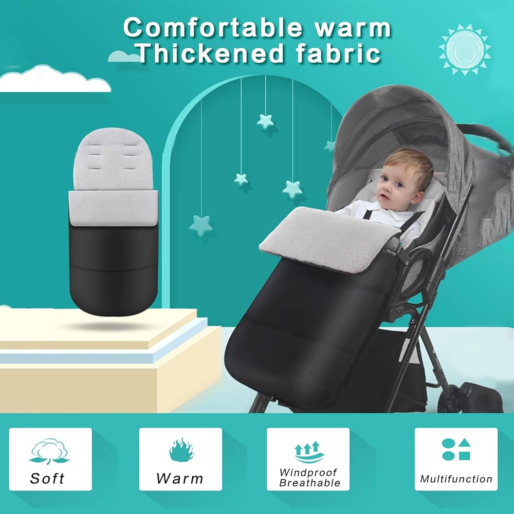 Winter Fußsack Kinderwagen - 90x42cm Grau, Wasserdicht | Mit 220g Wattierung & Anti-Rutsch