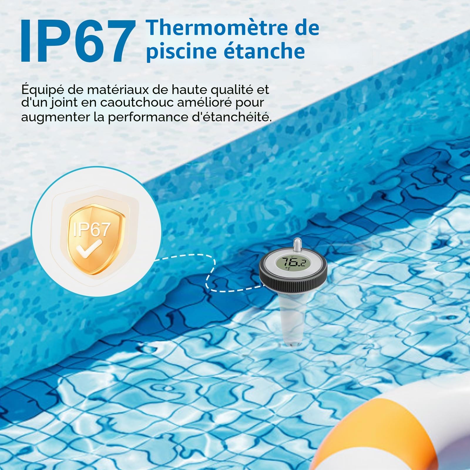 Thermomètre de Piscine Sans Fil, Thermomètre Numérique Flottant Sans Fil pour Piscines, Thermomètre de Piscine étanche IP67, Thermomètre d'eau Intérieur Extérieur pour Aquariums, Baignoires, étangs