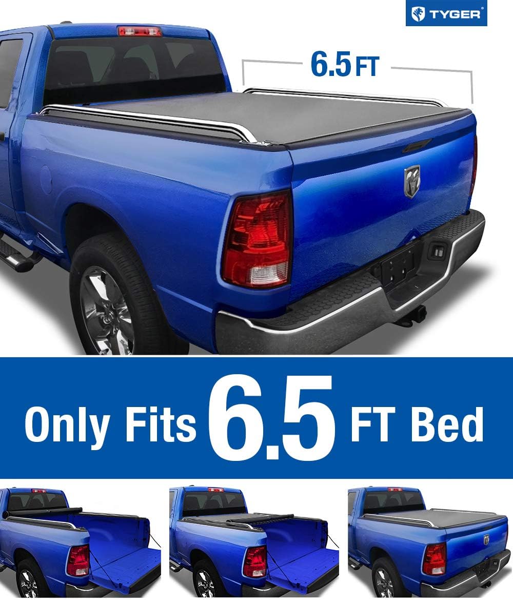 Tyger Auto T2 Low Profile Soft Roll Up Truck Bed Tonneau Cover for 2002-2008 Dodge Ram 1500; 2003-2009 Dodge Ram 2500 3500 Fleetside 6.4' Bed without Ram Box TG-BC2D2061