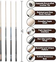Vista 2 de Pool Cue, 58" Pool Cue Sticks for Adults with 13MM Tips Canadian Maple Wood Leather Pattern Grip 18 19 20 21 oz, Professional Billiard Cues Players