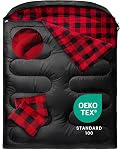 MEREZA Sac de couchage double pour adultes Hommes avec oreiller, XL Queen Size Deux personnes Sac de couchage pour toute la saison Camping Randonnée Backpacking 2 Sacs de couchage pour les personnes chaudes par temps froid