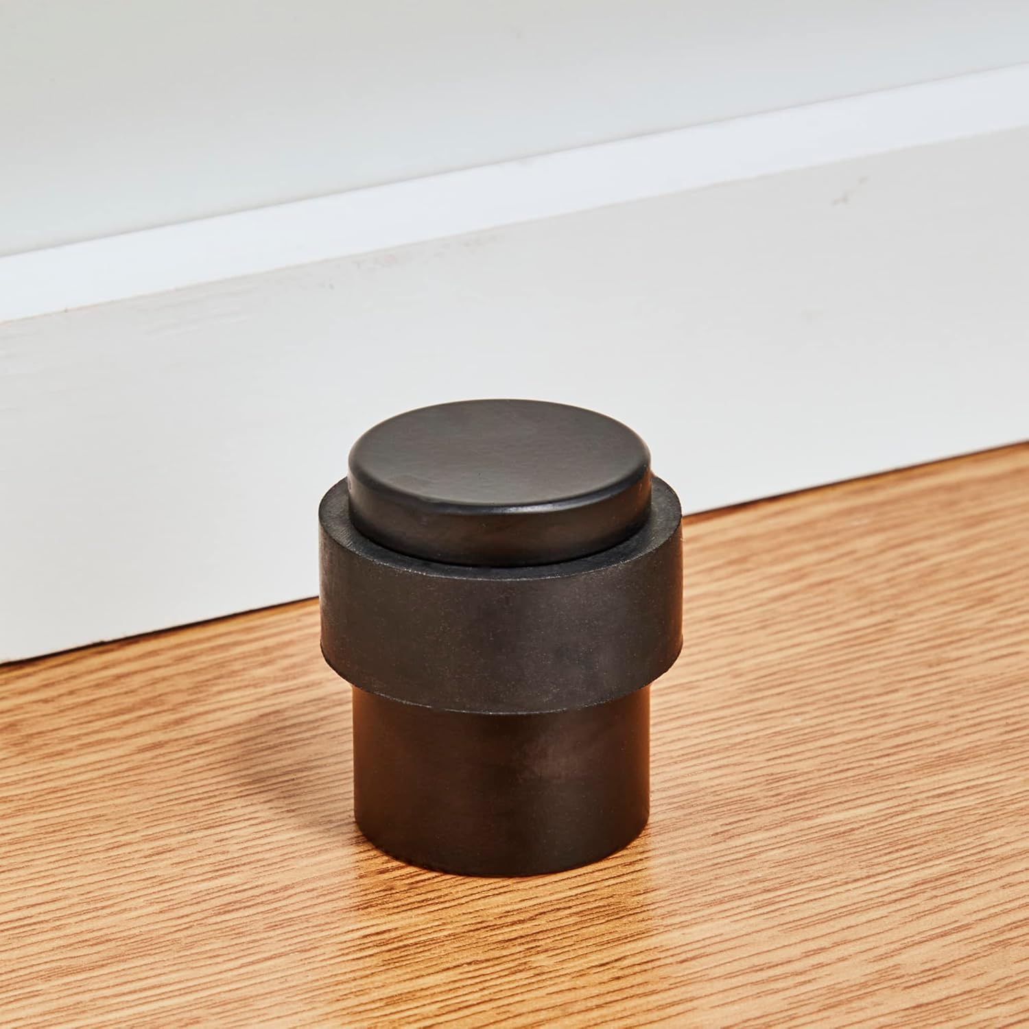 Premium Black, Polished Chrome Door Stop with Rubber, Residential or Commercial Use - 4 Pack - Cylindrical Round Design, Door Stoppers Wall Protector, Door Stops, Screw On (Black, Thick Rubber)