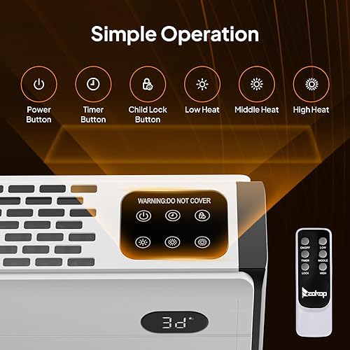 Miniatura 3 de ROVSUN Calentador eléctrico de zócalo de 32 pulgadas con control remoto y temporizador, calentador de espacio de convección de 1500 W con modos de