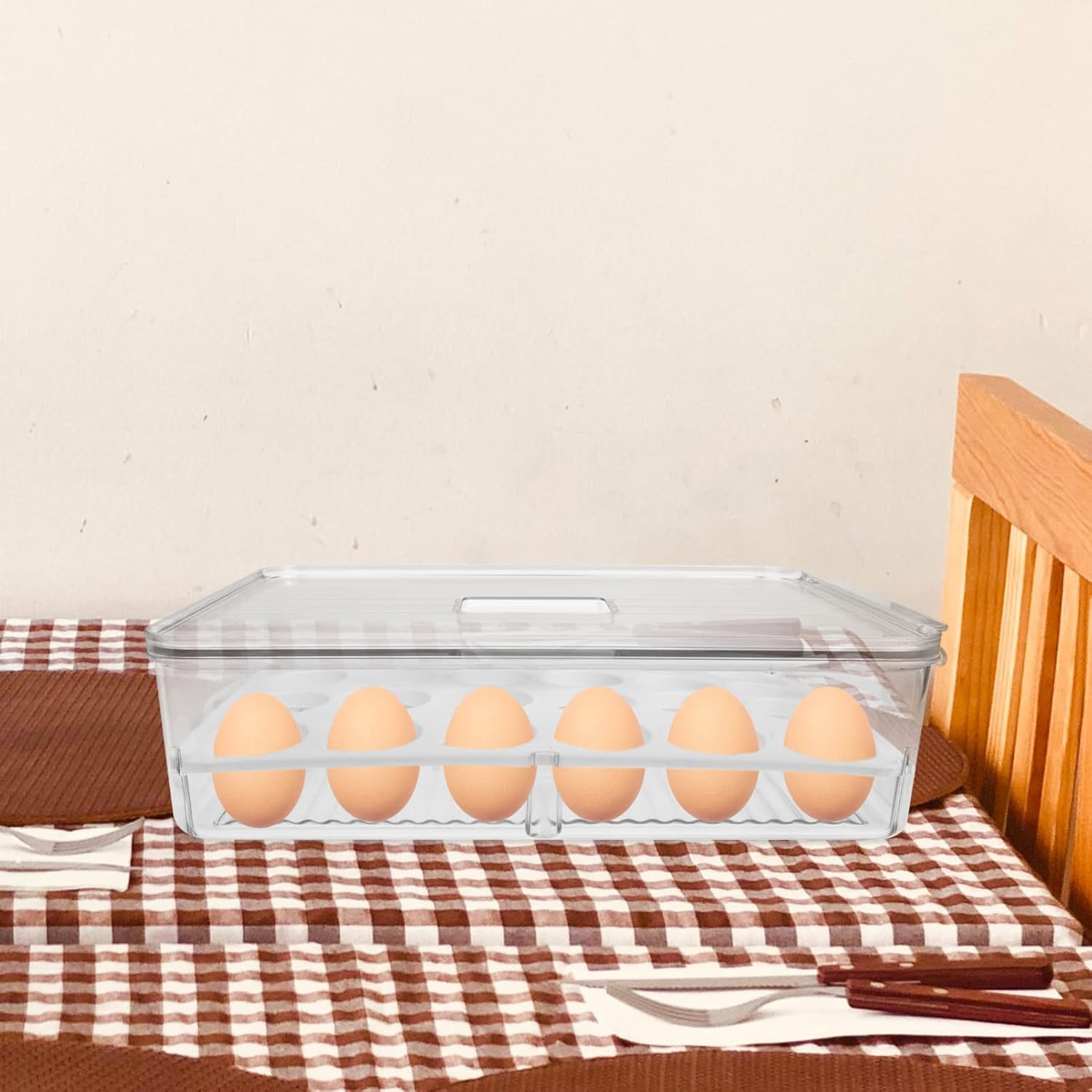 NUOBESTY PET Refrigerator Egg Holder Stackable Preservation Box for Kitchen Large Capacity Fruit and Vegetable Storage Container for Food Organization and Egg Dispenser