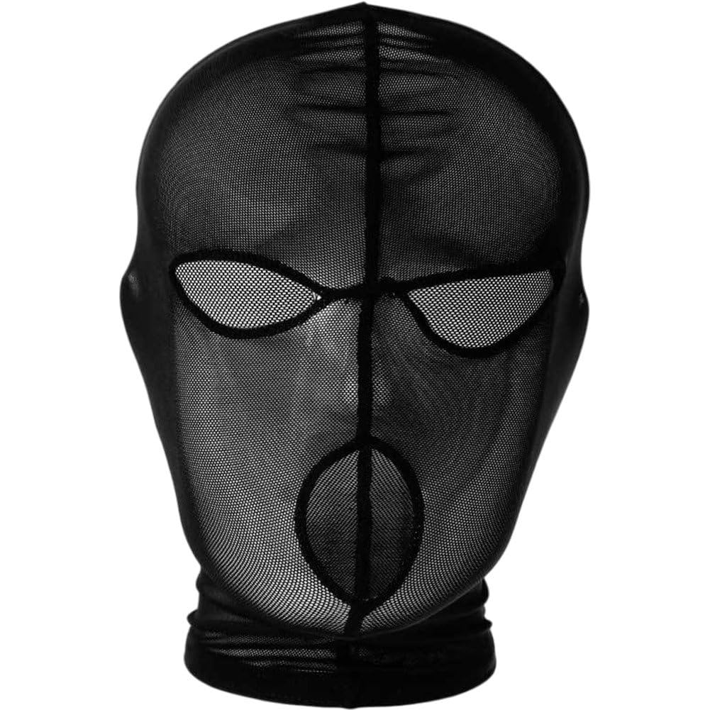 Fituenly Women's Black Lace Full Face Masquerade Mask For ,Mesh Headwear Hollow Out Head Covers Lace Mask For Halloween Costume Party Outfits