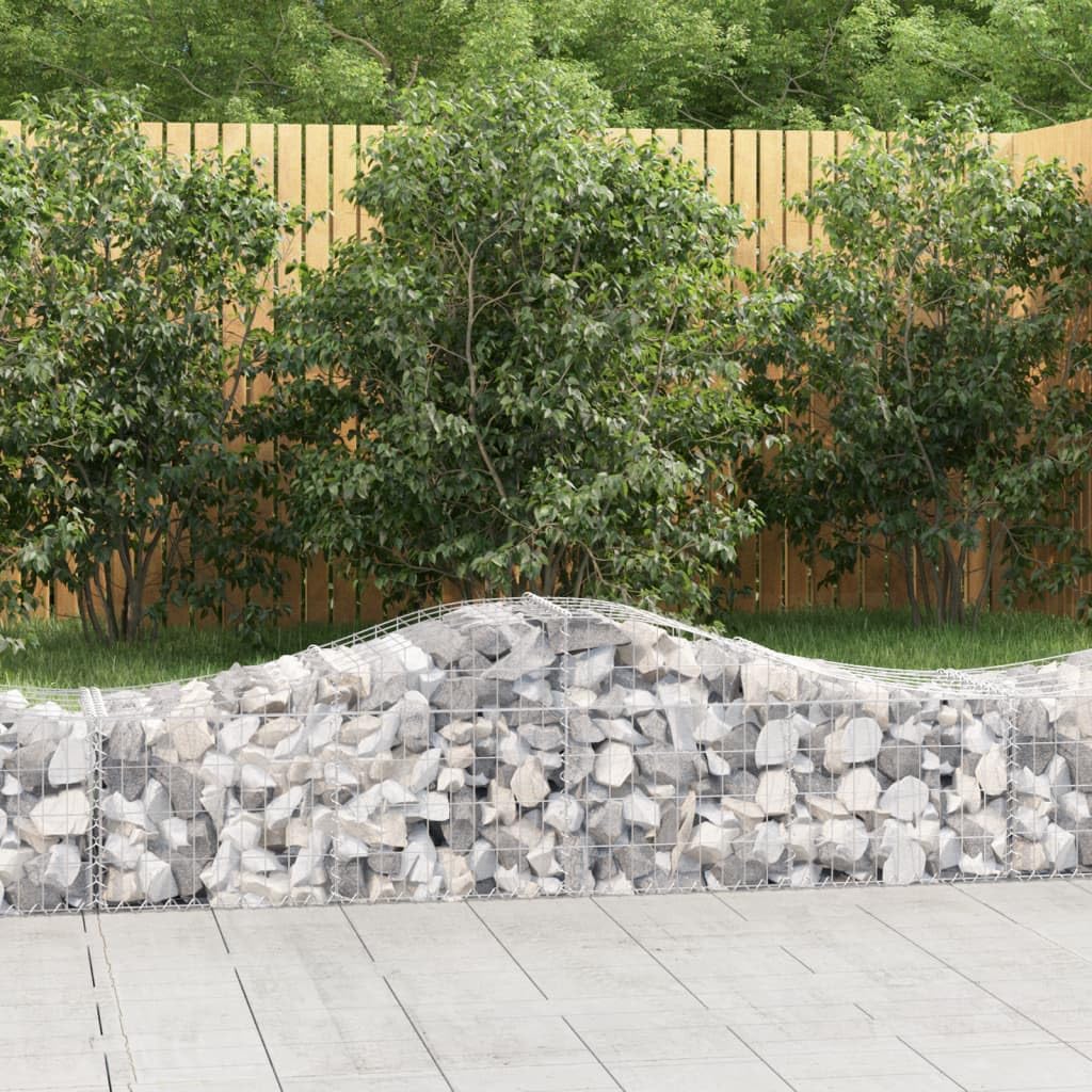 Gaviones con arco alto, 12 unidades, 200 x 50 x 40/60 cm de hierro galvanizado para barreras de jardín y protección visual, resistentes a la corrosión y estables, cestas de gaviones como
