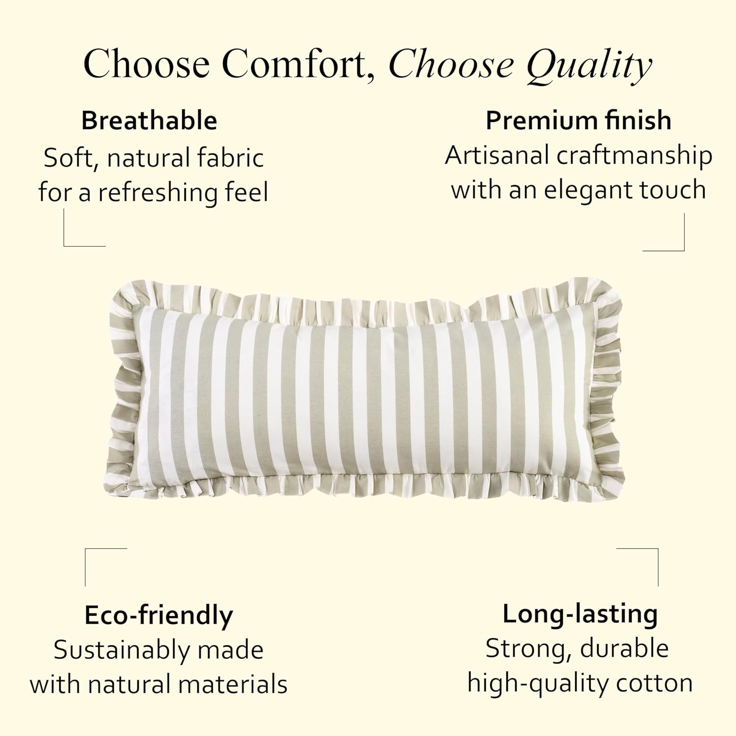 CPC Grey Striped Hand Block Print Cotton Ruffle Decorative Sham Covers with Hidden Zipper 36" x 14" Set of 1 Home Decor Pillowcases for Bed,Sofa, Couch, Living Room Gift Spring, Easter, Valentine - Image 8