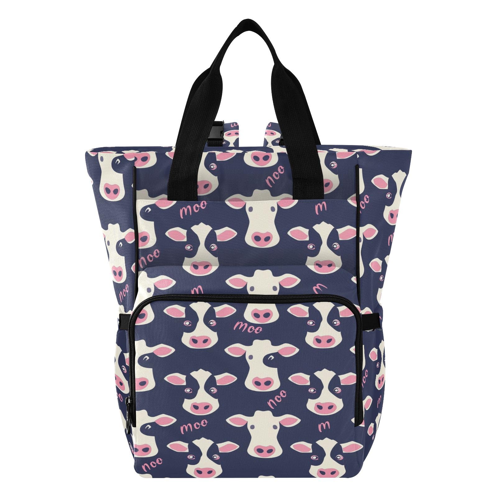Mnsruu Borsa per pannolini per bambini viola con mucca zaino grande borsa impermeabile da viaggio borse per pannolini per mamme e papà