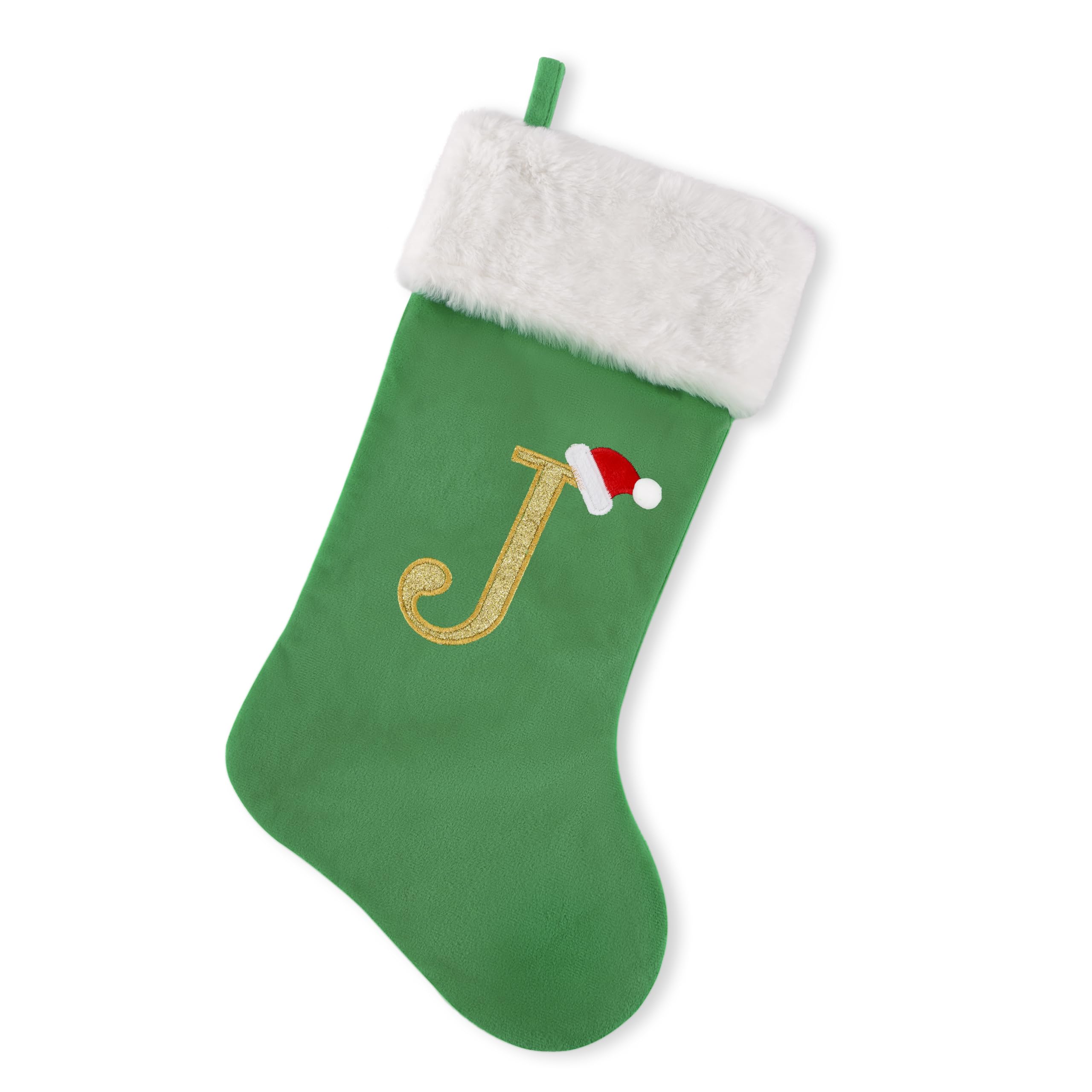 DYPUEYAK 20-inch Green Christmas Stocking with Embroidered Letters – Personalized Holiday Décor (Letter J)