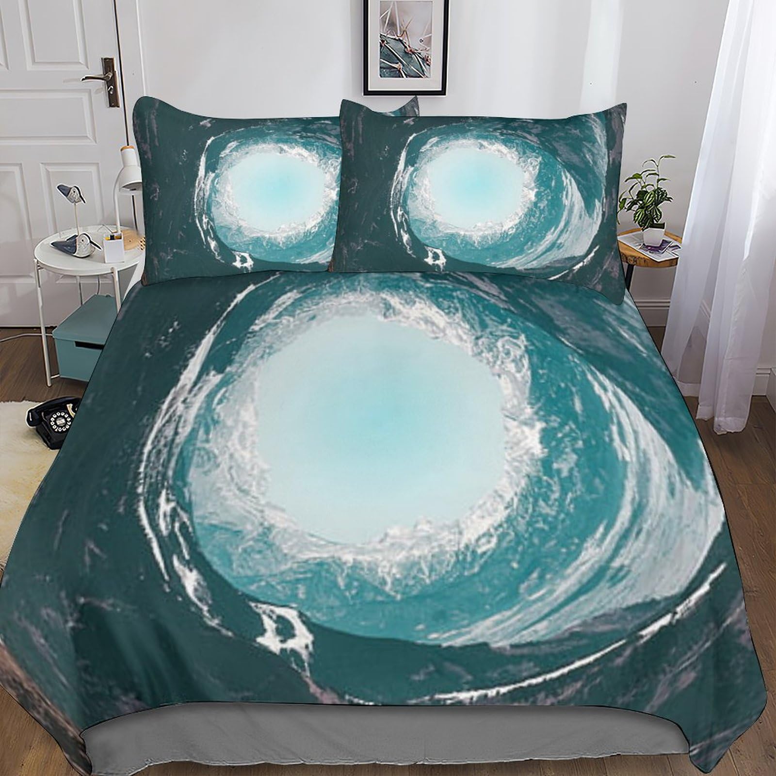 Housse de couette 200x200 3D microfibre IOFEER avec 2 taies d'oreiller
