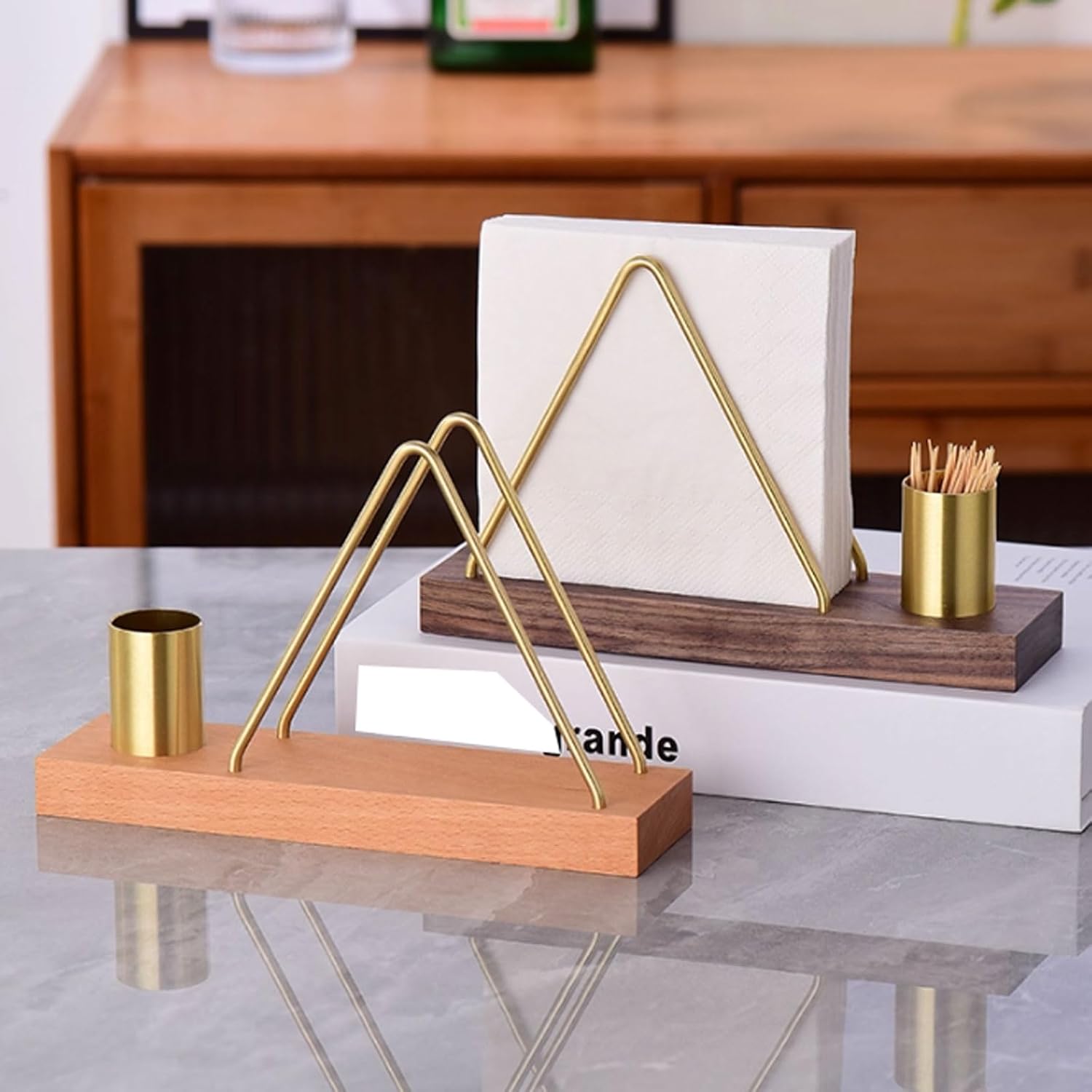 Beech Walnut Vertical Napkin Stand Wooden Paper Towel Holder for Cafe, Restaurant Simple Metal Wood Table Top Dispenser (wood, 20 * 5.5 * 13cm)