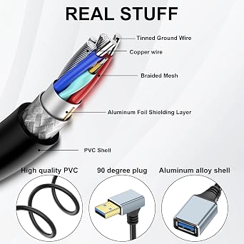 90 Degree USB 3.0 Short Cable Right Angle USB 3.0 Male to Female Extension Cable 5Gbps Data Transfer USB Adapter Cable for Hard Drive Hard Drive Laptop 30cm (Up Angle)
