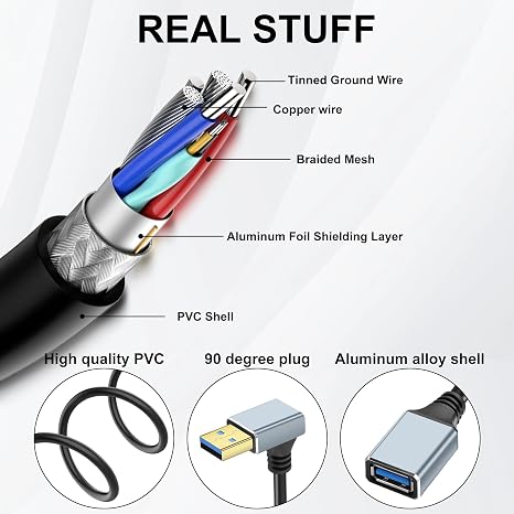 90 Degree USB 3.0 Short Cable Right Angle USB 3.0 Male to Female Extension Cable 5Gbps Data Transfer USB Adapter Cable for Hard Drive Hard Drive Laptop 30cm (Up Angle)