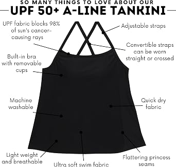 SwimZip Women's Flattering A-Line Swim Tankini - UPF 50+ Sun Protection
