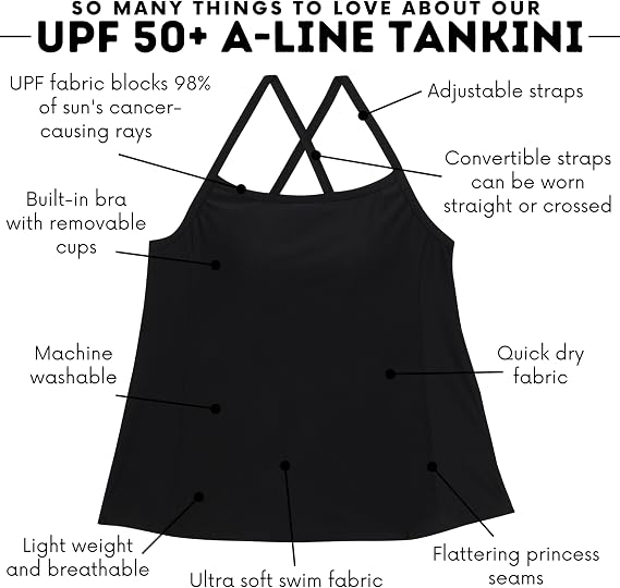 SwimZip Women's Flattering A-Line Swim Tankini - UPF 50+ Sun Protection