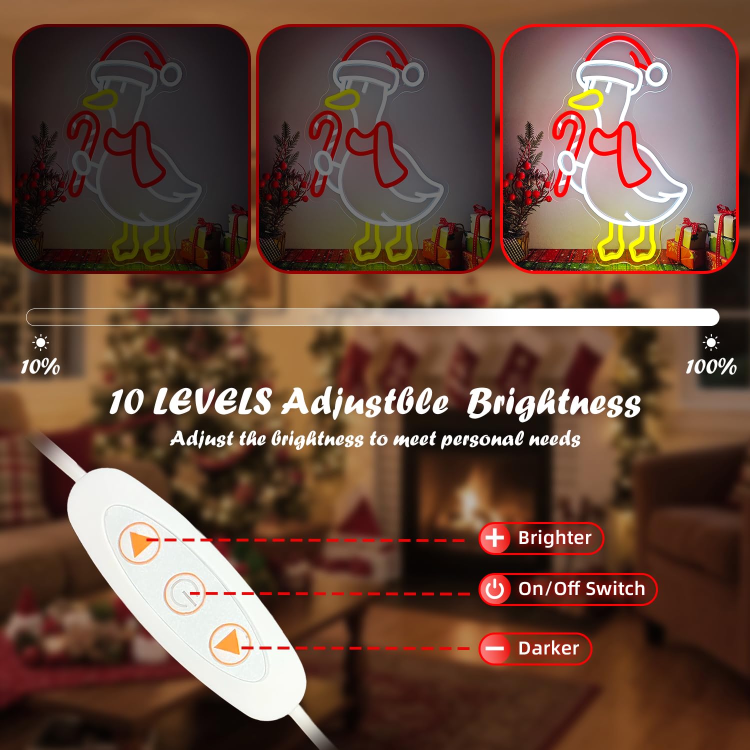 Letrero de neón de ganso de Navidad, letrero de luz de neón para dormitorio, habitación de niños, porche, alimentado por USB, letrero LED de Feliz Navidad, decoración de pared de neón