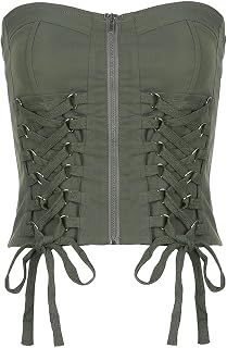 WEITING Top de Tubo con Tirantes Cruzados y Bloques de Color Sexy, Ropa Interior y Exterior Estilo Ropa de Trabajo, Top Corto y Discreto, Verde, S
