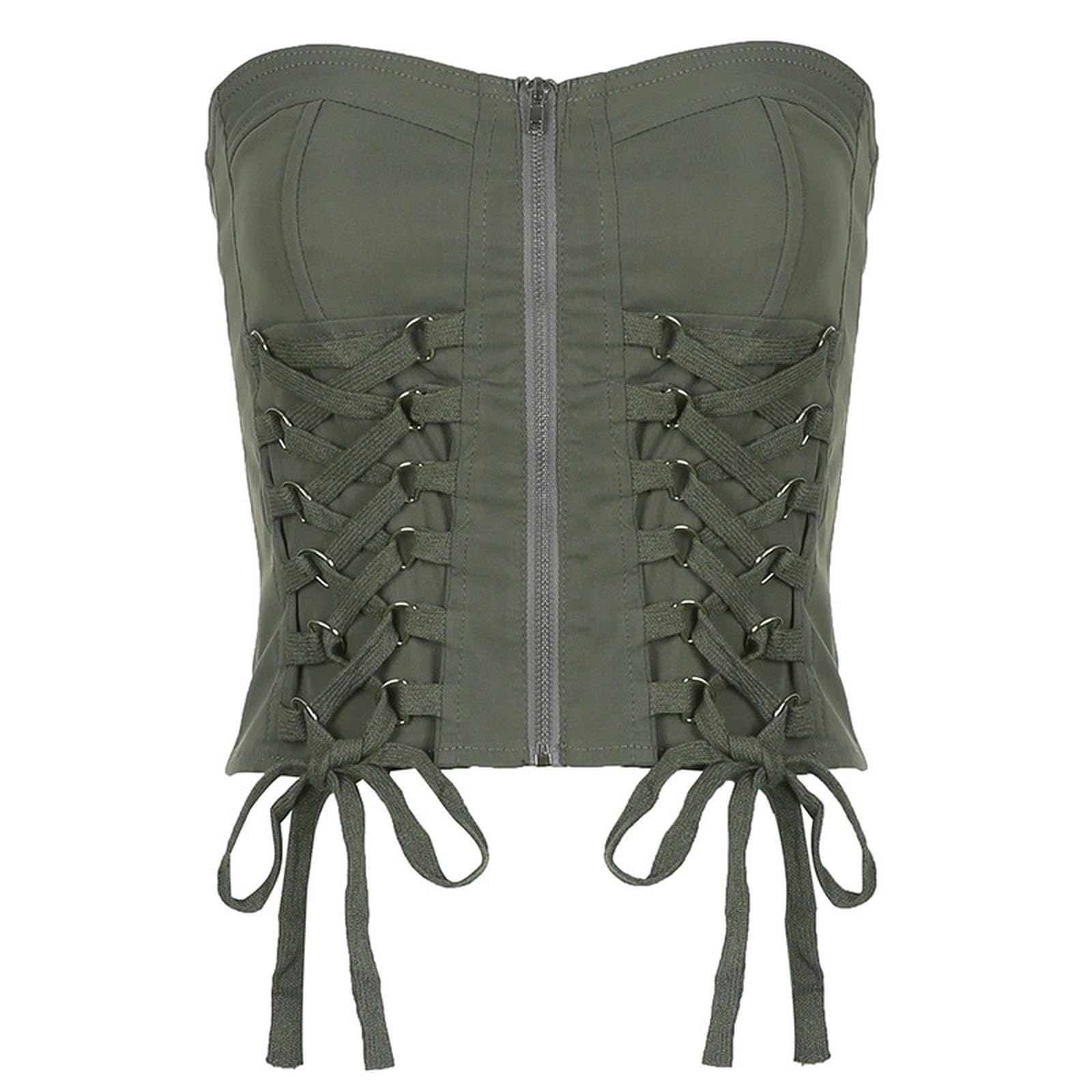 WEITING Top de Tubo con Tirantes Cruzados y Bloques de Color Sexy, Ropa Interior y Exterior Estilo Ropa de Trabajo, Top Corto y Discreto, Verde, S