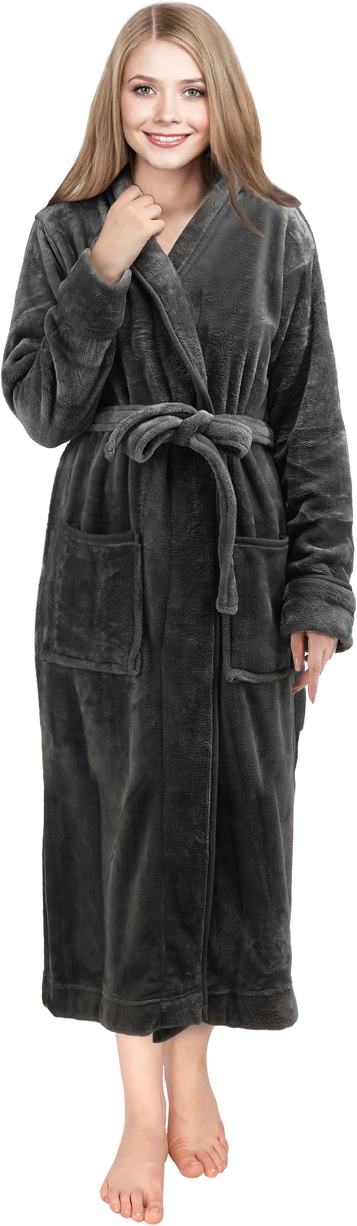 NY ThreadsWomen Fleece Shawl Collar Bathrobe - Plush Long Robe