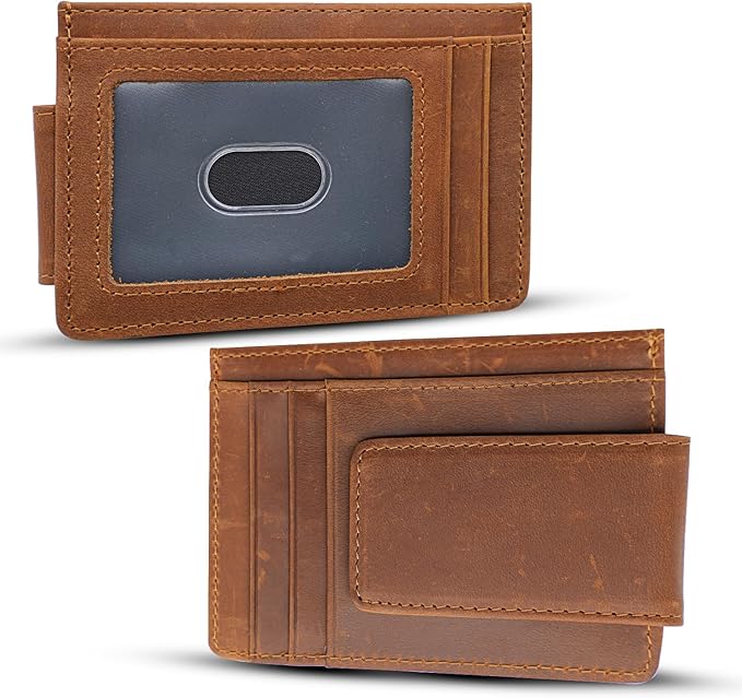 Amazon.com: Genuine Leather Money Clip Wallet, Minimalist Mens Wallet ...