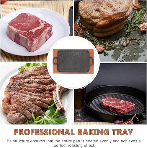 Miniatura 5 de Yardwe Plato de carne de hierro fundido con base de madera, parrilla para fajita, plato de servidor para el hogar, cocina, restaurante (7.5 x 12.5