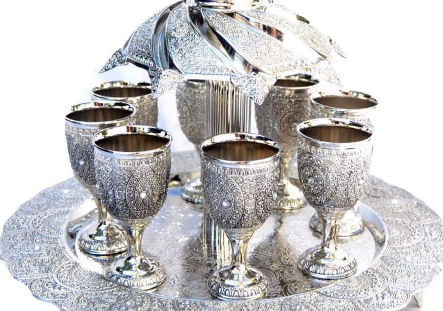 Cohen Tsemach Fontaine à Vin Avec 8 Verres Argentée - Kiddush Shabbat Jérusalem