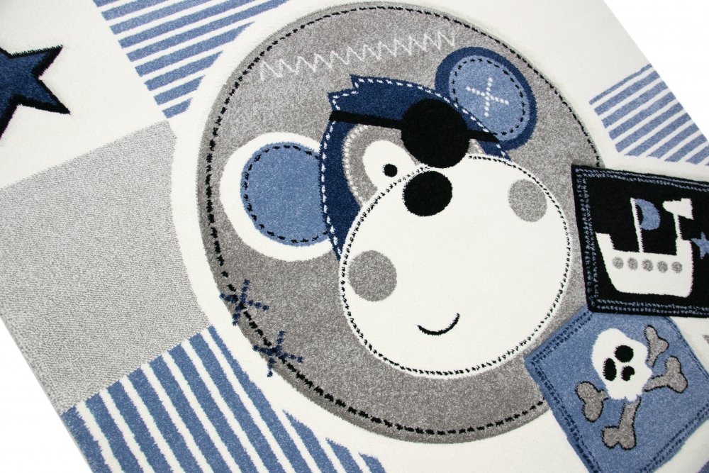 Kinderteppich Spielteppich Teppich Kinderzimmer Babyteppich Pirat Affe in Blau Größe 140x200 cm