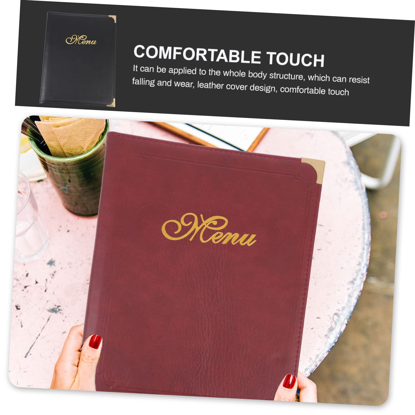 Carpeta De Menú A4 De Cuero Sintético Burdeos Para Restaurante y Bar, Cubierta Transparente, Soporte Resistente Para Visualización De Cartas y Menús Profesionales