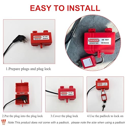 Miniatura 3 de Bloqueo de enchufe con etiqueta de bloqueo, enchufe eléctrico antitáctil de grado industrial de 110 V y bloqueo de enchufe de termostato, bloqueo de