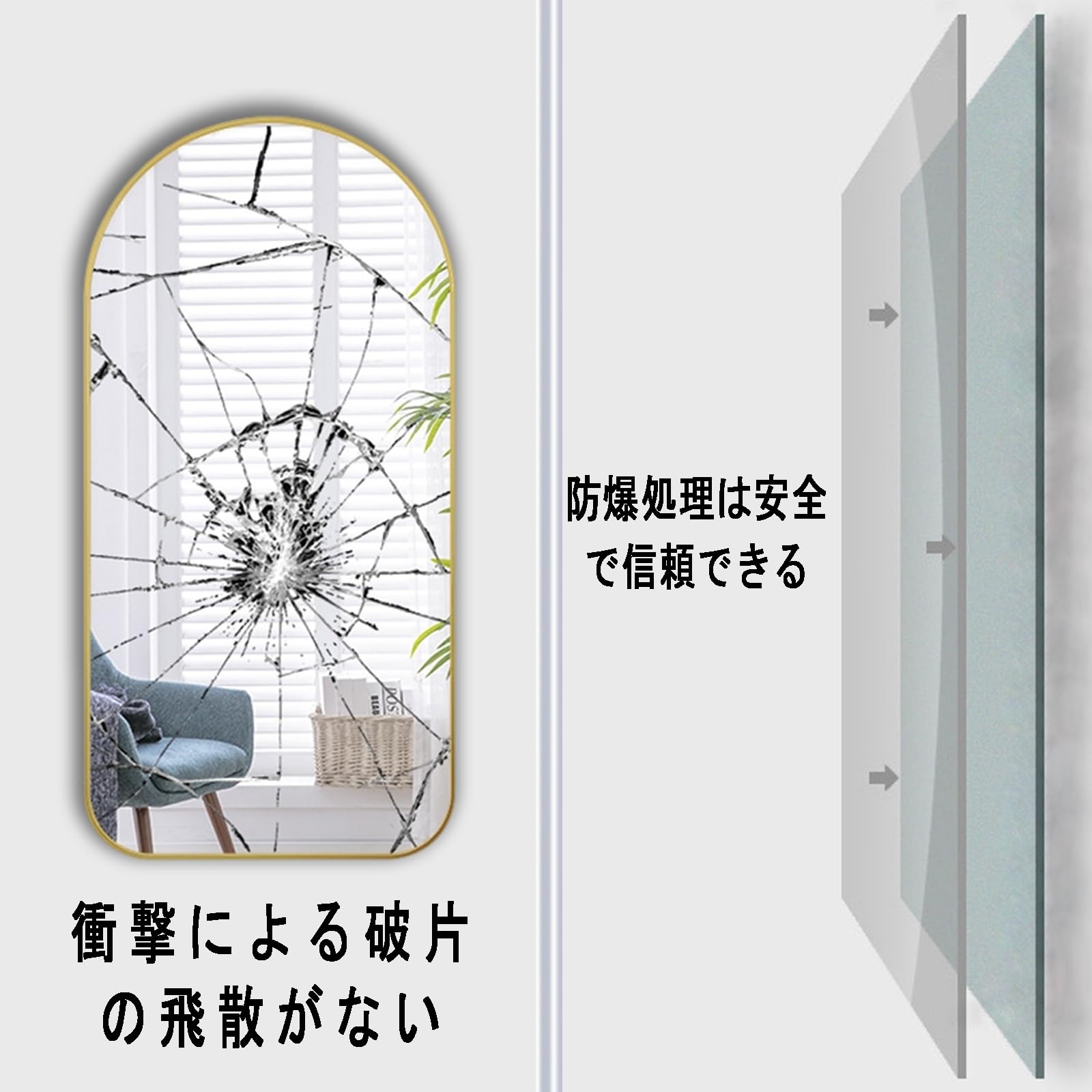 Amazon.co.jp: アーチ型壁鏡 バスルーム用 ゴールドミラー 24