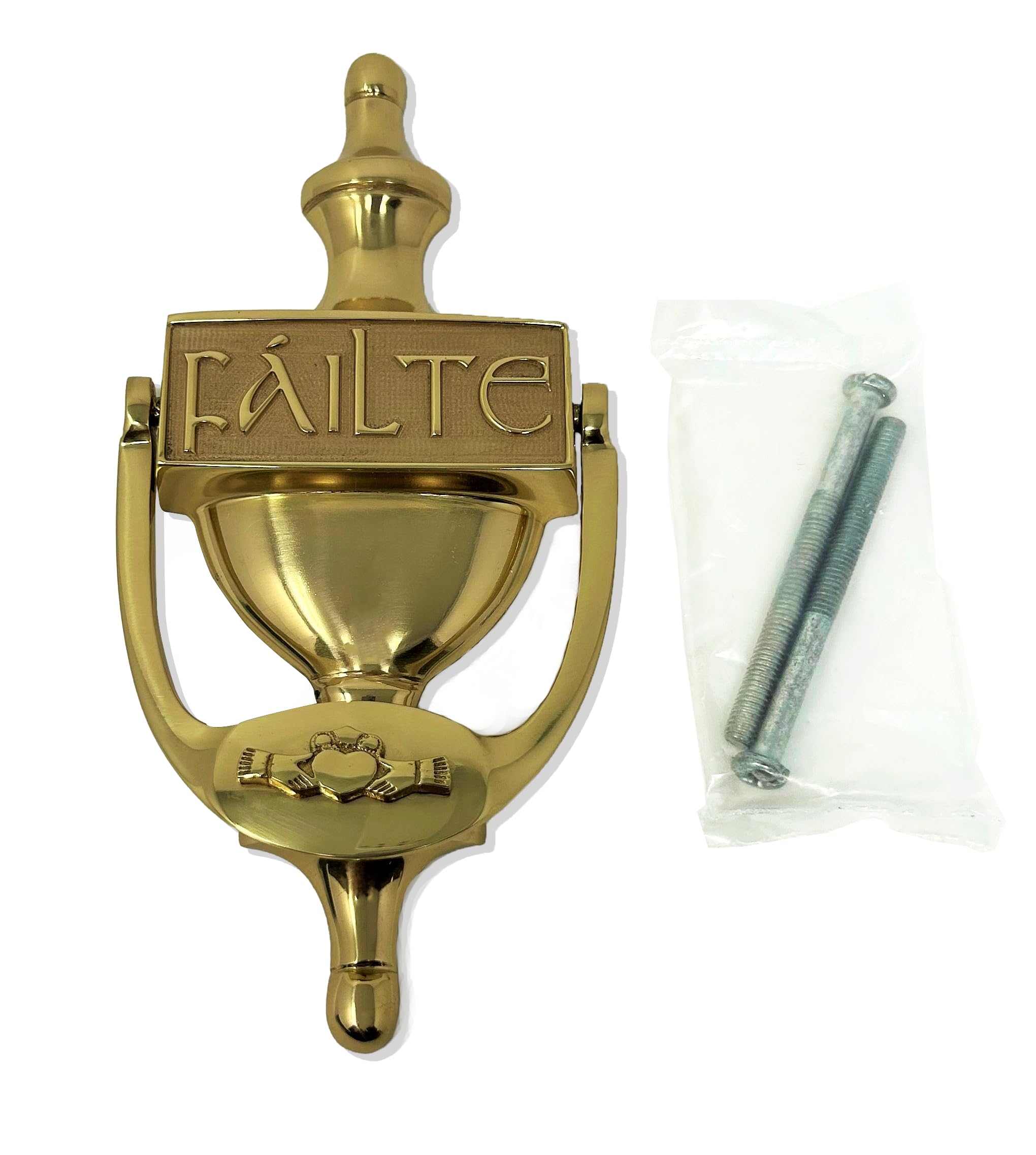 Exclusive Irish Front Door Knocker Shamrock - Cead Mile Failte Brass Knocker 8" Ireland Welcome Gift (Polished Brass) (Failte)